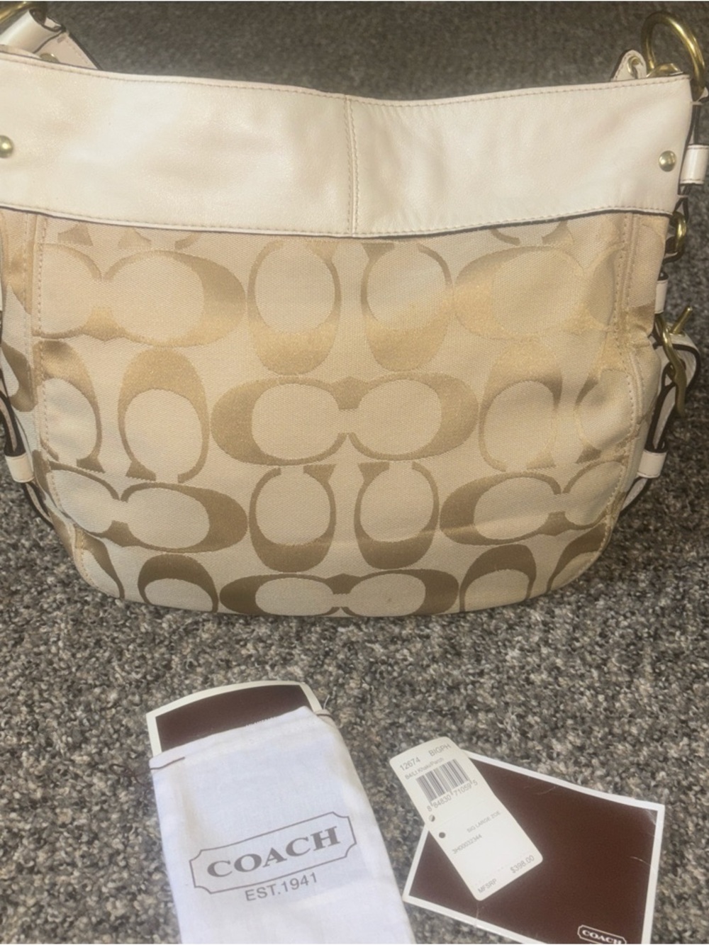 Coach Zoe large Signature Canvas Hobo Bag in Khaki/Chalk - Picture 4 of 7